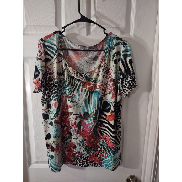 NY Collection Tops - NY Collection Top Size XL Multicolor Short Sleeve